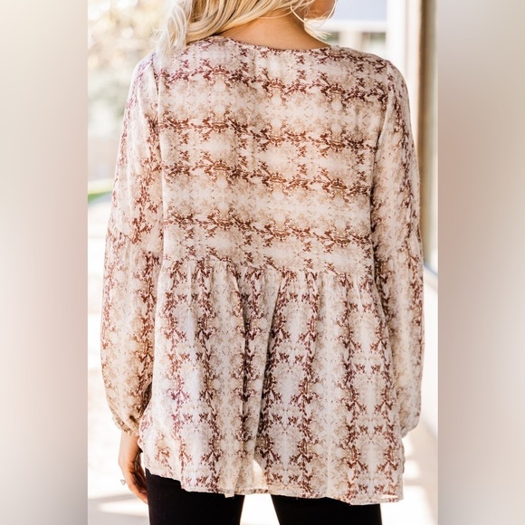 Savanna Jane Can’t Deny it Boho embroidered taupe brown snake blouse size small - Picture 2 of 8